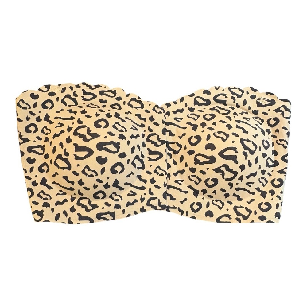 Leopard‎ Print Strapless Bra Tube Top with Pads Wireless Beige Black Size Medium